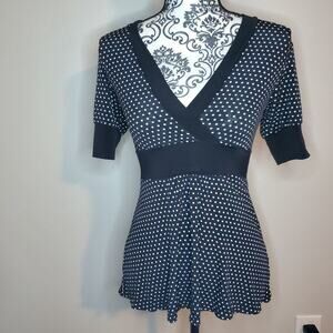 Old college inn small womens black and white polka dot womens blouse